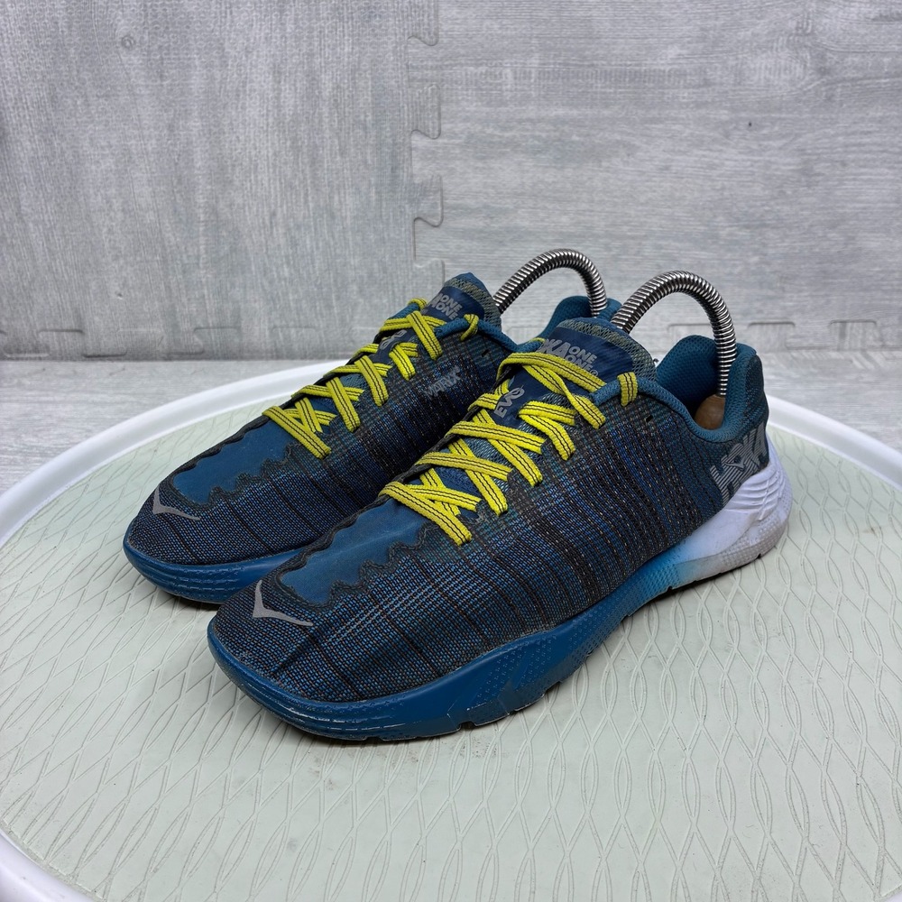 Hoka One One EVO Rehi Women's 7.5 Blue Yellow Matryx Running Shoes 1099741 CCYN